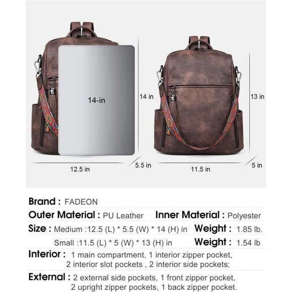 Women\'s 1 Coffee Brown Retro Style Designer Travel Backpack Purses Shoulder Bag